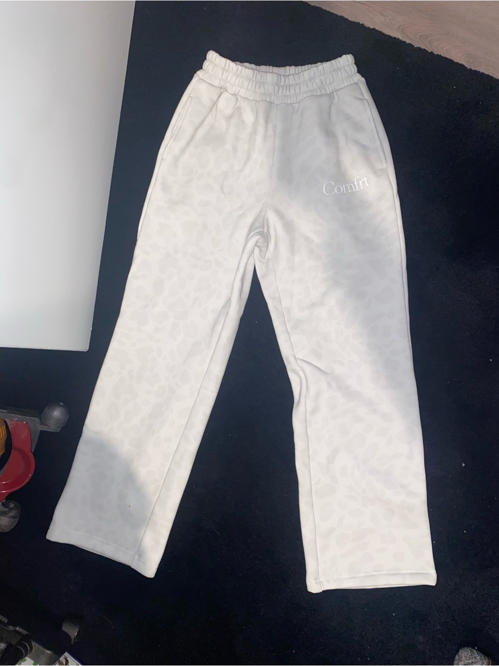 Comfort Crew White Silver Leopard-Print Sweatpants